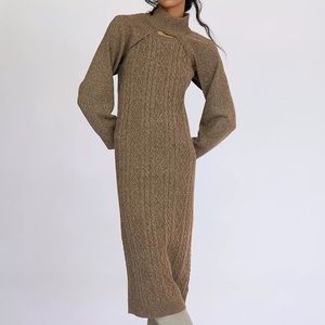 NWT Anthropologie Current Air Cable knit midi Sweater Set dress XL